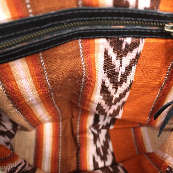 MARIA'S ARTISAN SHOP MULTICOLOR HUIPIL TEXTILE CROSSBODY TOTE BLACK LEATHER NWT - Picture 10 of 11
